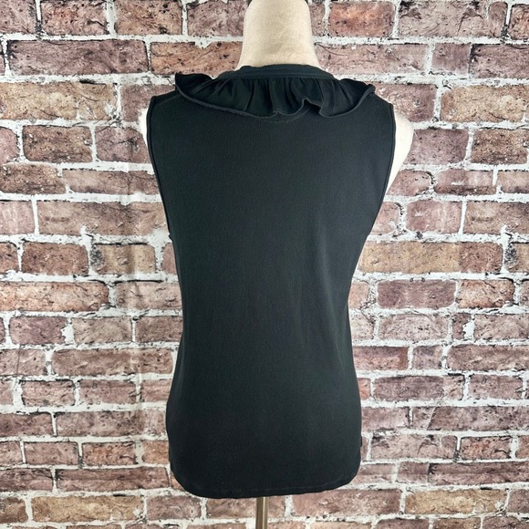 Lauren Ralph Lauren Black Ribbed Cotton Ruffle V-Neck Sleeveless Top Large - Picture 7 of 14